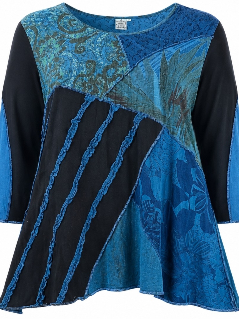 PARSLEY & SAGE | Music Notes Treble Clef Artsy Patchwork Boho Tunic | 3X